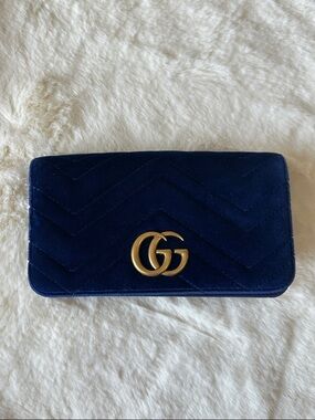 Gucci Double G Marmont Mini Bag in Blue Suede
